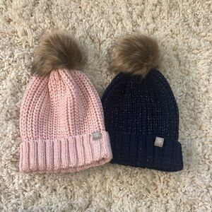 Cozy Pink and Navy Pom-Pom Beanie Set